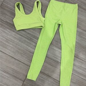 ALO Lime Green Ribbed Sports Bra and Leggings Set